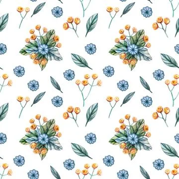 Seamless pattern with bouquets of wildflowers for a wedding. Stock Illustration