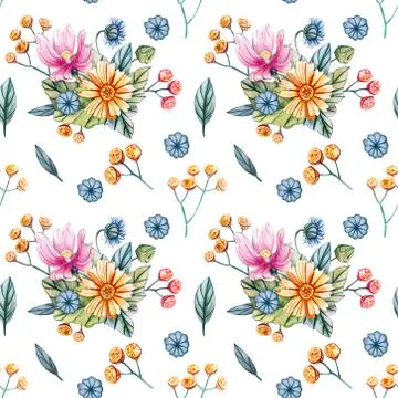 Seamless pattern with bouquets of wildflowers for a wedding. Stock Illustration