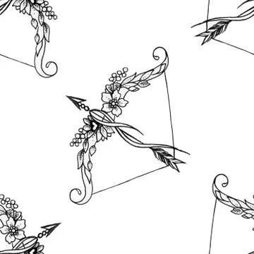Seamless pattern on a bow and arrow on a white background. Stock Illustration