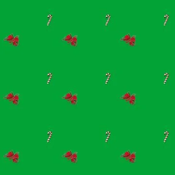 Seamless pattern bow and candy cane candy cane on green background Stock Photos