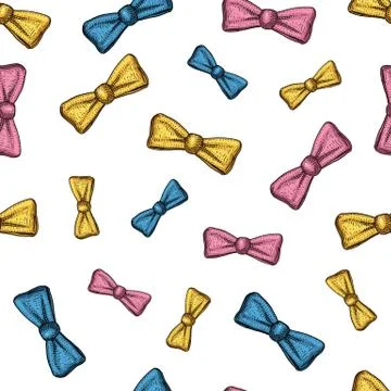 Seamless pattern. bow tie for men or hipster fashion. hair and beard engraved Stock Illustration