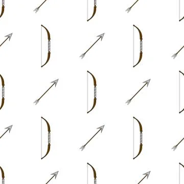 Seamless pattern with bow weapon and arrows on white background. Vector. Stock Illustration