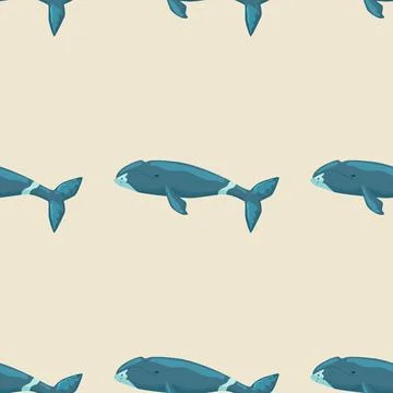 Seamless pattern Bowhead whale on white background. Template of cartoon chara Stock Illustration