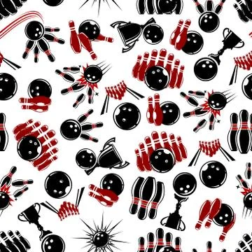 Seamless pattern with bowling items Stock Illustration