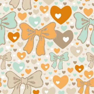 Seamless pattern with bows and hearts. vector 스톡 일러스트