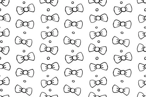 Seamless pattern with bows, asymmetric random polka dots, bubbles or buttons. Stock Illustration