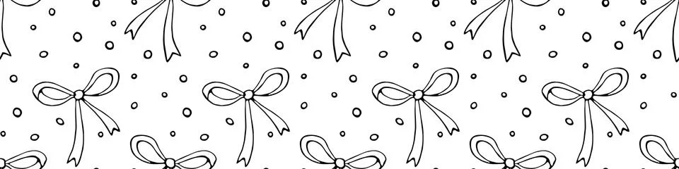Seamless pattern with bows, asymmetric random polka dots, bubbles or buttons. Stock Illustration