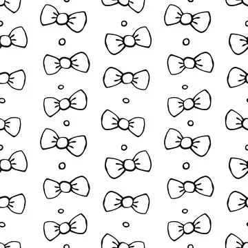 Seamless pattern with bows, asymmetric random polka dots, bubbles or buttons. 스톡 일러스트