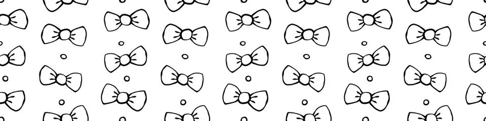Seamless pattern with bows, asymmetric random polka dots, bubbles or buttons. Stock Illustration