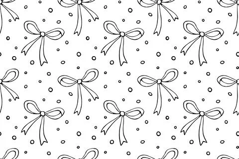 Seamless pattern with bows, asymmetric random polka dots, bubbles or buttons. Stock Illustration