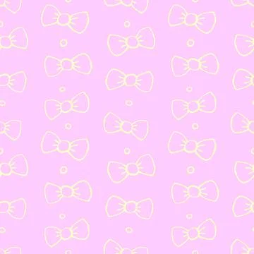 Seamless pattern with bows, asymmetric random polka dots, bubbles or buttons. Stock Illustration