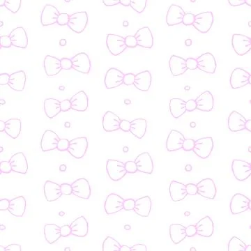 Seamless pattern with bows, asymmetric random polka dots, bubbles or buttons. イラスト素材