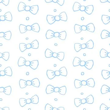 Seamless pattern with bows, asymmetric random polka dots, bubbles or buttons. Stock Illustration