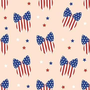Seamless pattern  with bows decorated in the American flag design. Perfect .. Illustrazione stock
