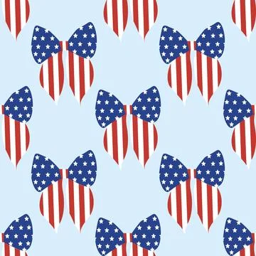 Seamless pattern  with bows decorated in the American flag design. Perfect .. Stock Illustration