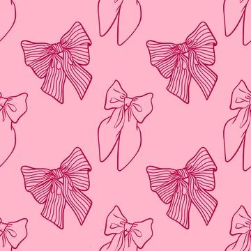Seamless pattern with bows in pink tones. Coquette core. Flat background design イラスト素材