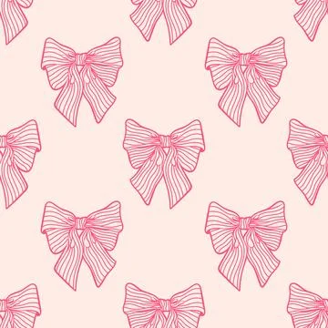 Seamless pattern with bows in pink tones. Coquette core. Flat background design Stock Illustration