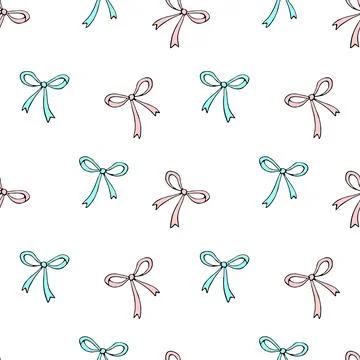 Seamless pattern with bows, ribbons. Cute fun simple abstract vector backgrou Illustrazione stock