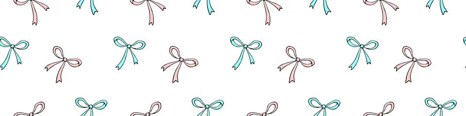 Seamless pattern with bows, ribbons. Cute fun simple abstract vector backgrou Stock Illustration