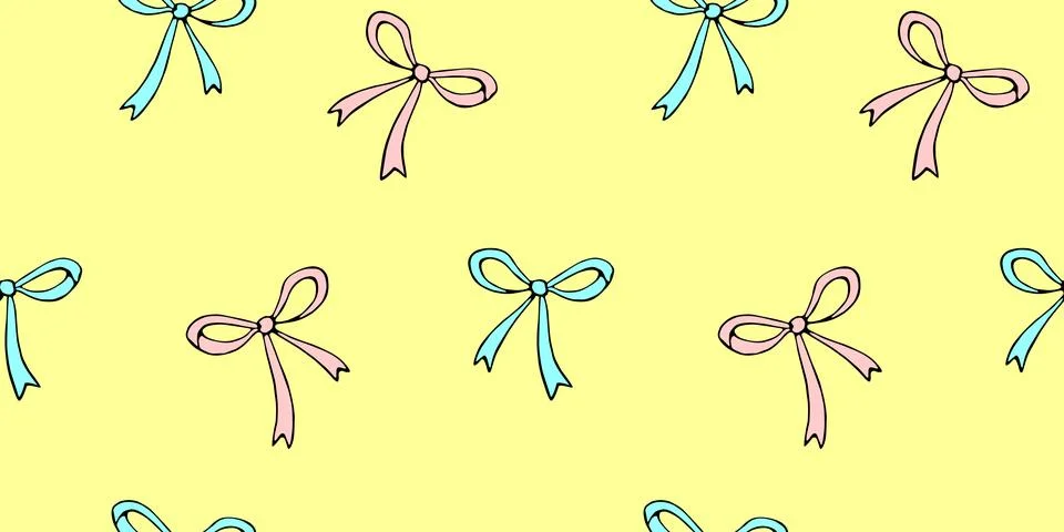 Seamless pattern with bows, ribbons. Cute fun simple abstract vector backgr.. Illustrazione stock