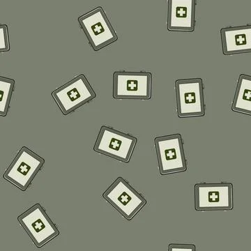 Seamless pattern box first aid kit cartoon vector Stock Illustration