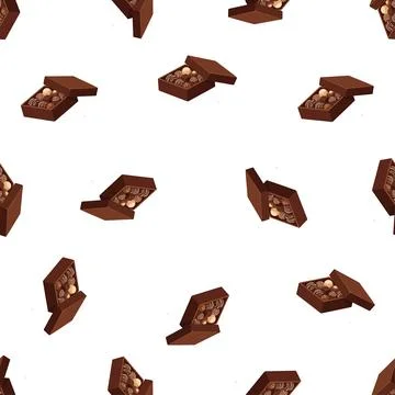 Seamless pattern with boxes of delicious chocolates on white background. Stock Illustration