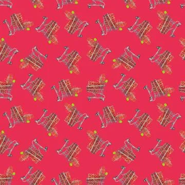 Seamless pattern, boxes in festive packaging lie in shopping carts, red packa Stock Photos