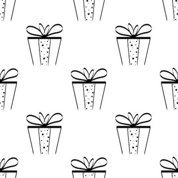 Seamless pattern from boxes with gifts and bows. Background in vector. 스톡 일러스트