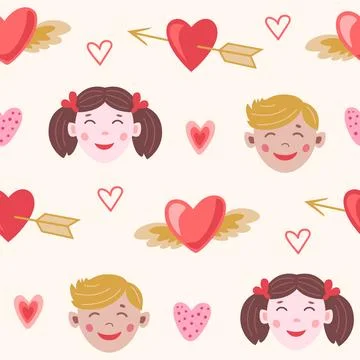 Seamless pattern with boy and girl for Valentine's Day. Stock Illustration