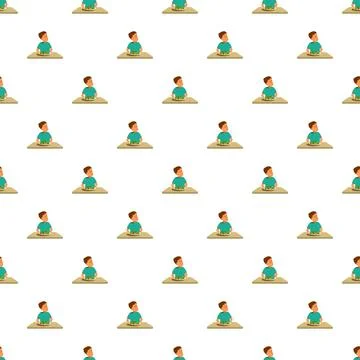 Seamless pattern with boy eating healthy food at table Stock Illustration