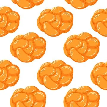 Seamless pattern with braided challah bread bun on white background in cartoon 스톡 일러스트