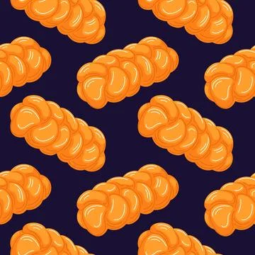Seamless pattern of braided challah bread loaf on dark background symbolizing Illustrazione stock