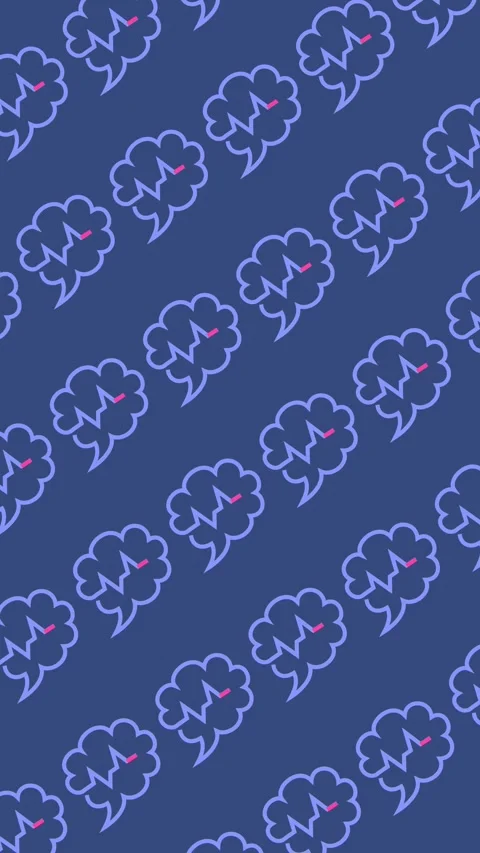 Seamless pattern of brain outline icons with pulse heartbeat line art Stock Footage 334860728