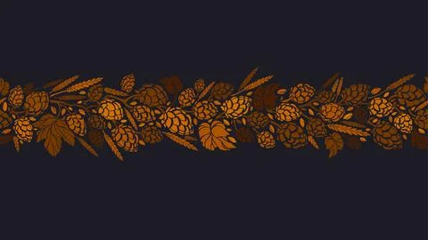 Seamless pattern. Branch of hop, seed, gold barley Stock Illustration