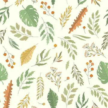 Seamless pattern with branch, leaves and berries Stock Illustration