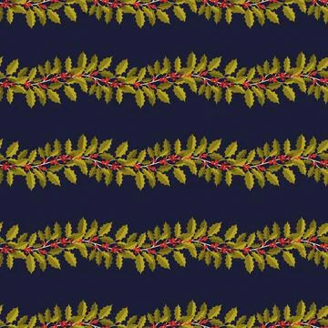 Seamless pattern branch leaves.Nature background horizontal strip plant Stock Illustration
