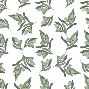 Seamless pattern with branch olives on white background Stock Illustration