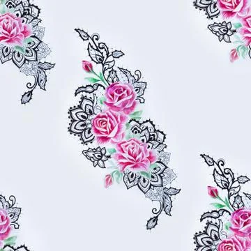 Seamless pattern of a branch of red roses on a white background. Stock Illustration