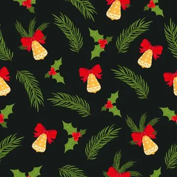 Seamless pattern with branch of spruce, mistletoe Stock Illustration