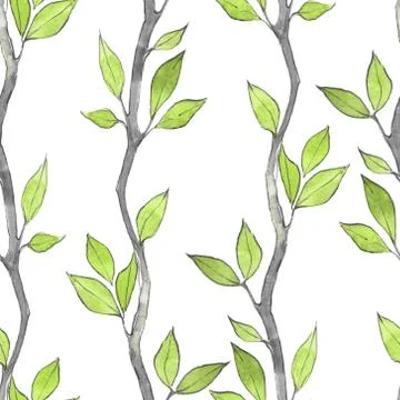 Seamless pattern with branches and green leaves 9 Stock Illustration