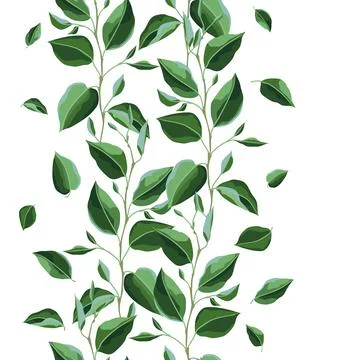 Seamless pattern with branches and green leaves. Spring or summer stylized Stock Illustration