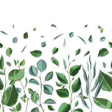 Seamless pattern with branches and green leaves. Spring or summer stylized Illustrazione stock