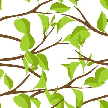 Seamless pattern with branches and green leaves. Spring or summer twigs. Stock Illustration