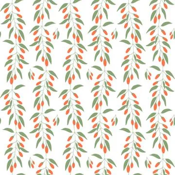 Seamless pattern branches and leaves of Goji berries . Floral background Stock Illustration