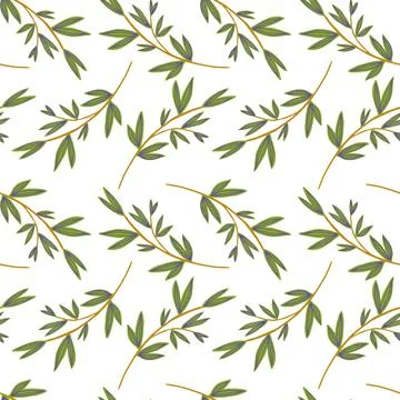 Seamless pattern with branches and leaves. Botanical elements background. Lea Stock Illustration