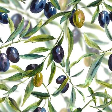 Seamless pattern with branches of the olive tree Stock Illustration