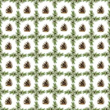 The seamless pattern, the branches of the pine trees located on a white backg Stock Photos