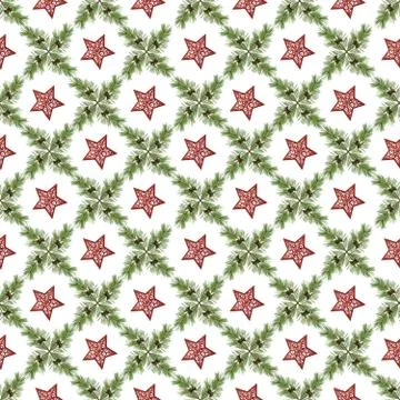 The seamless pattern, the branches of the pine trees located on a white backg Stock Photos