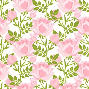 Seamless pattern with branches of pink roses. Vector Stock Illustration