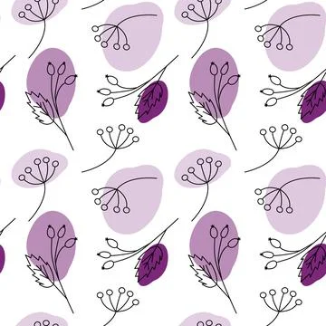 Seamless pattern from branches with spots in trendy pale violet tint. Abstract Stock Illustration